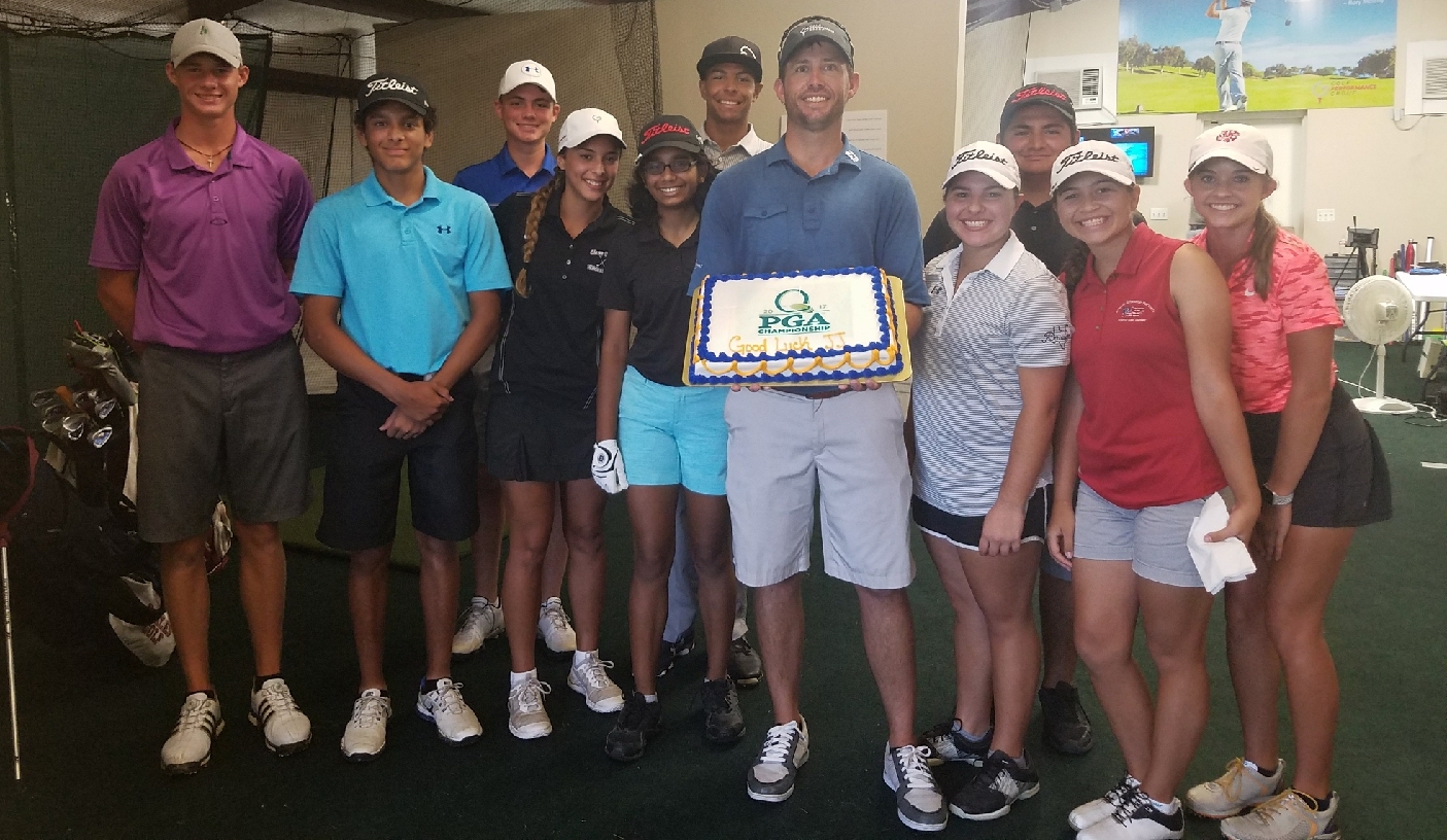 JJ Wood with a group of teenage Varsity golfers at Golf Performance Group