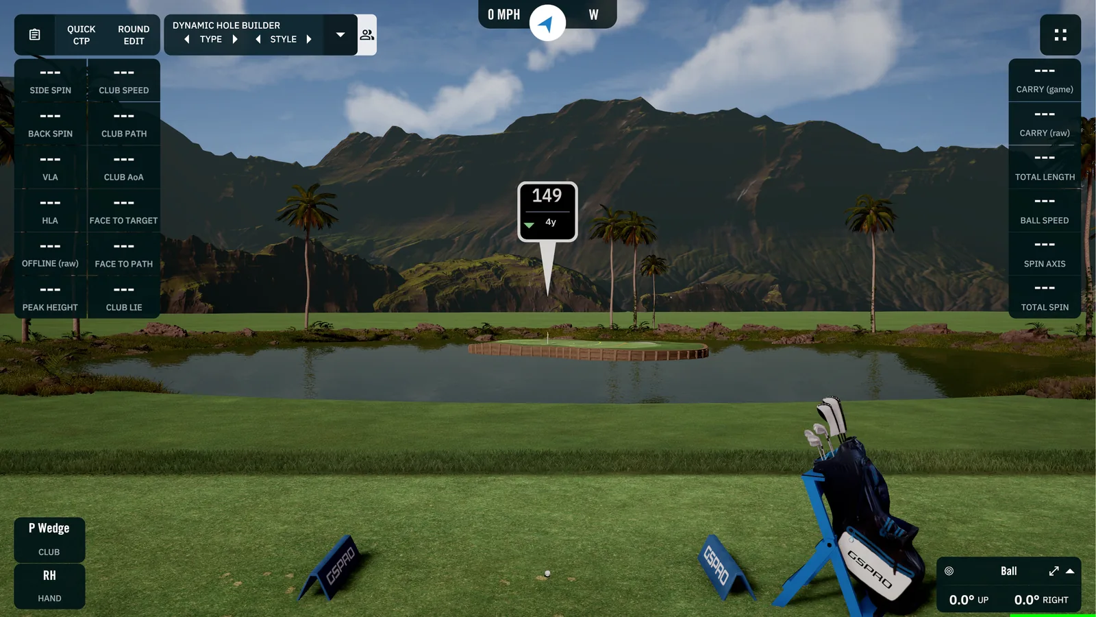 GSPro virtual driving range with target flags, manufacturer software screenshot